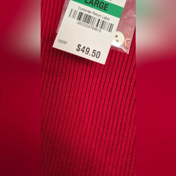 Macy's Red Turtleneck Sweater with Ribbed Texture Long Sleeves Nwt Large - Picture 8 of 9